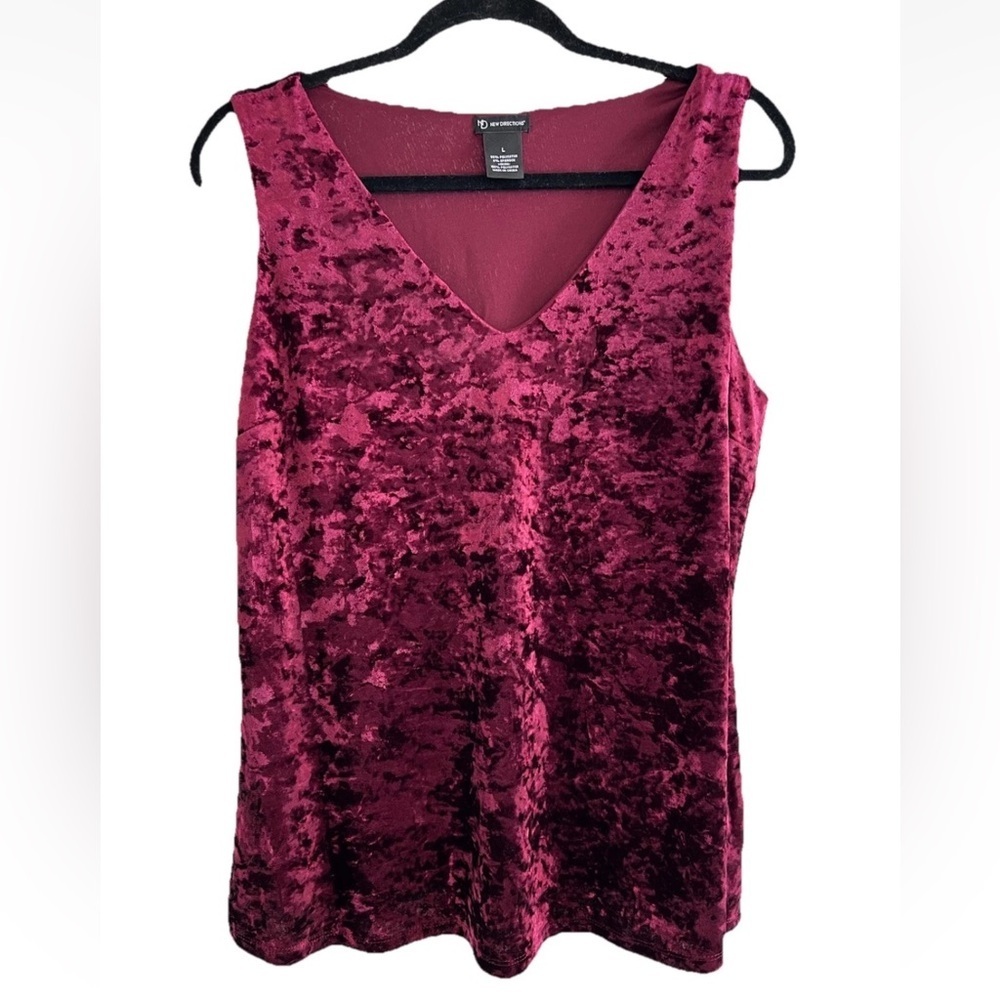 New Directions Burgundy Crushed Velvet Tank Top Women's Size Large Party Holiday